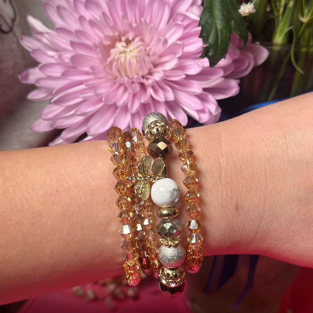 Chic gemstone Bracelet Set - Gold and White